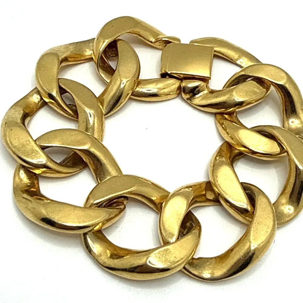 Vintage Chunky Curb Cuban Chain Link Bracelet Gold Tone 1980s Statement 8